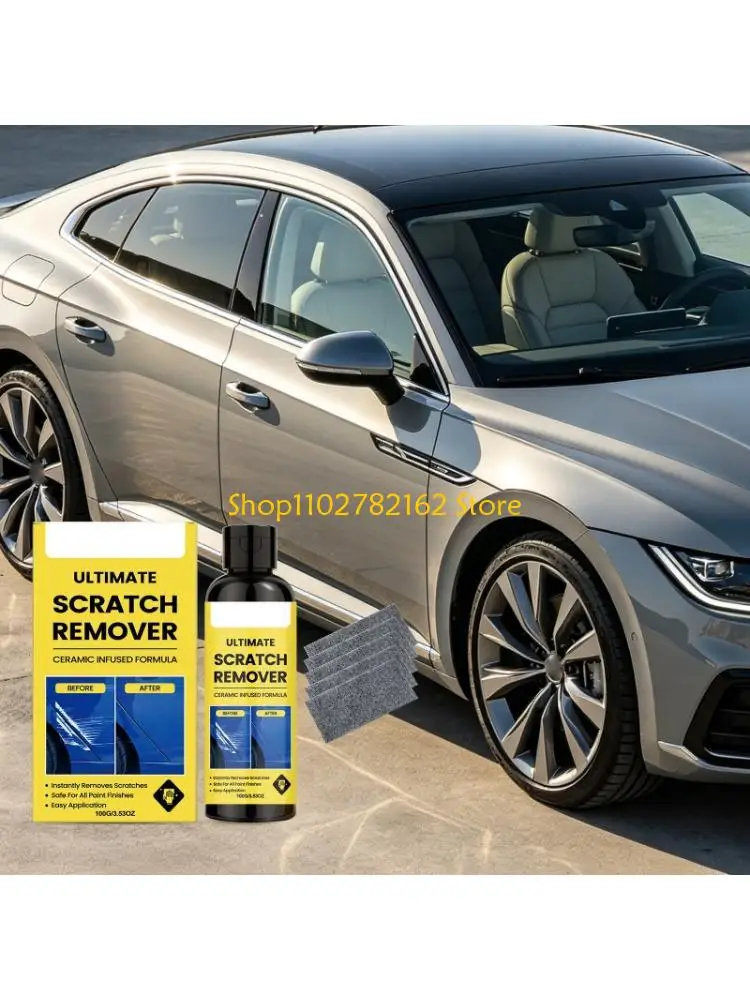 547B Auto Paint Scratch Care with 100g Paste and 5 Cloths, Manual Wipe-On Paint Finish Set for Car and Motorcycle Owners Daily