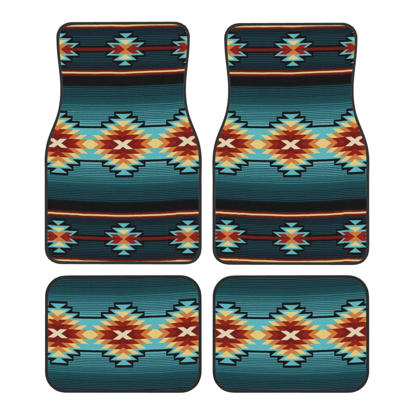 Tribal Geometría Azteca Print 4pcs Car Floor Mats Set of 4pcs Non-Slip Absorbent Polyester Foot Mats Auto Interior Accessories