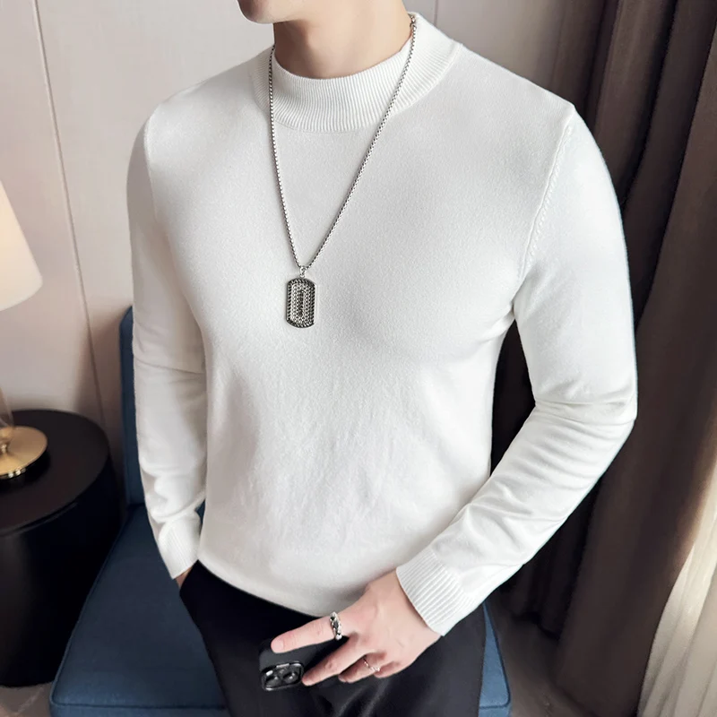 

Black/White Men's Sweaters Korean Popular Clothes Long Sleeve Plain Color Mens Casual Sweater Slim Fit Plus Size Pull Homme 4XL