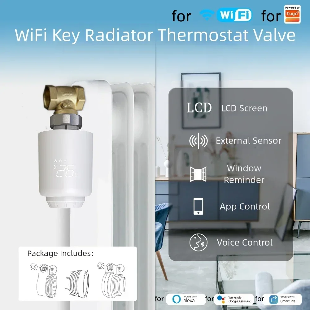 

WiFi Smart Home Heating Valve, Thermostatic Valve TRV Radiator Head Temperature Controller Home Voice Control