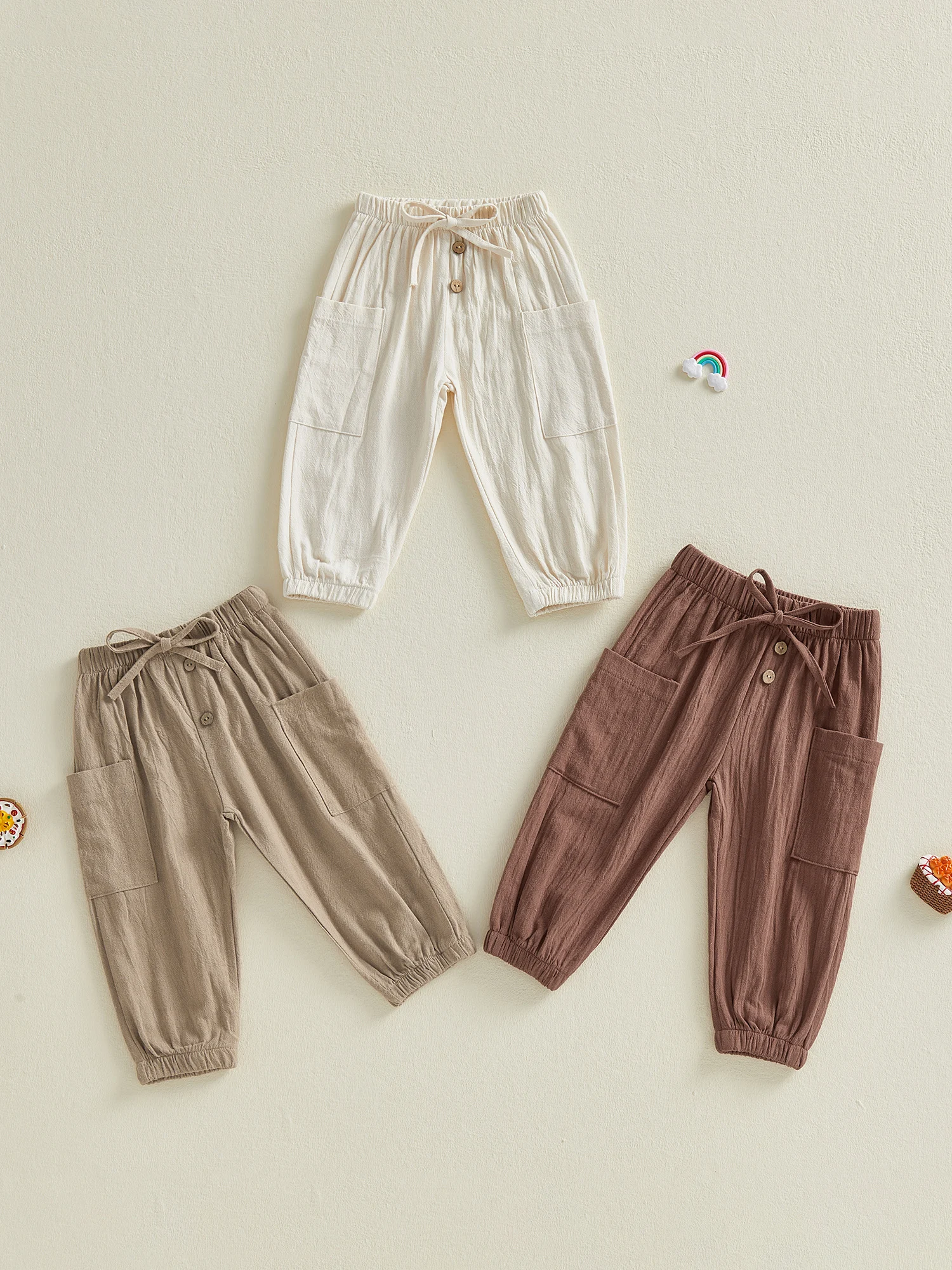 

Toddler Boys Sweatpants Elastic Waist Solid Color Jogger Pants Casual Cargo Trousers with Pockets and Drawstring