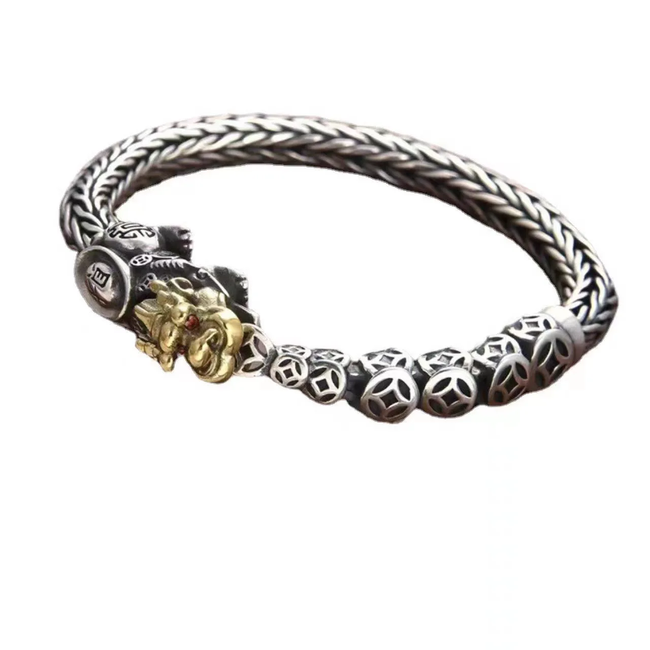 S925 silver ancient copper coin brave men's bracelet personality domineer men's keel chain production of silver bracelet gifts