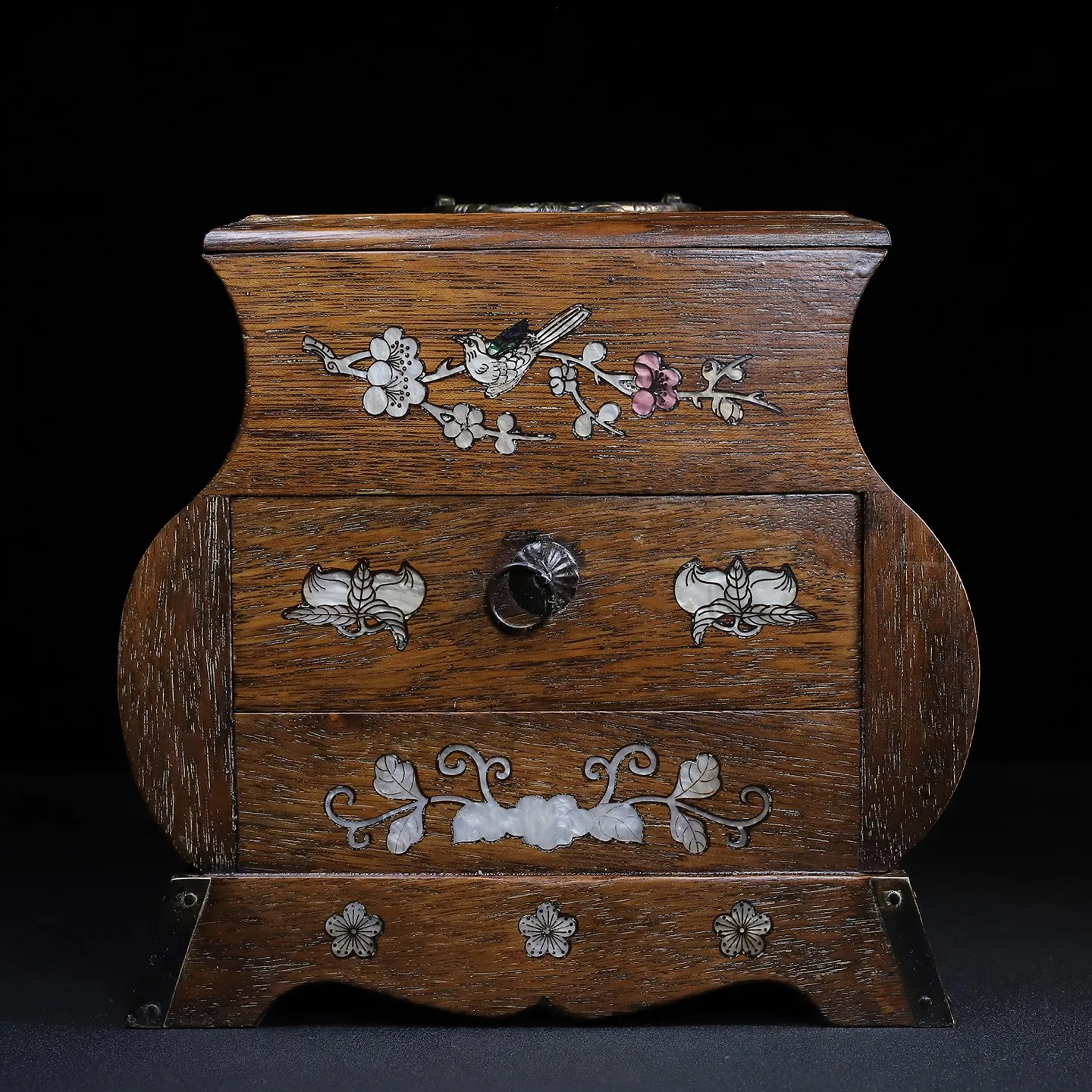 Treasured Rosewood Inlaid Shells, Vase-Style, With Lid, Multi-Treasure Storage Box