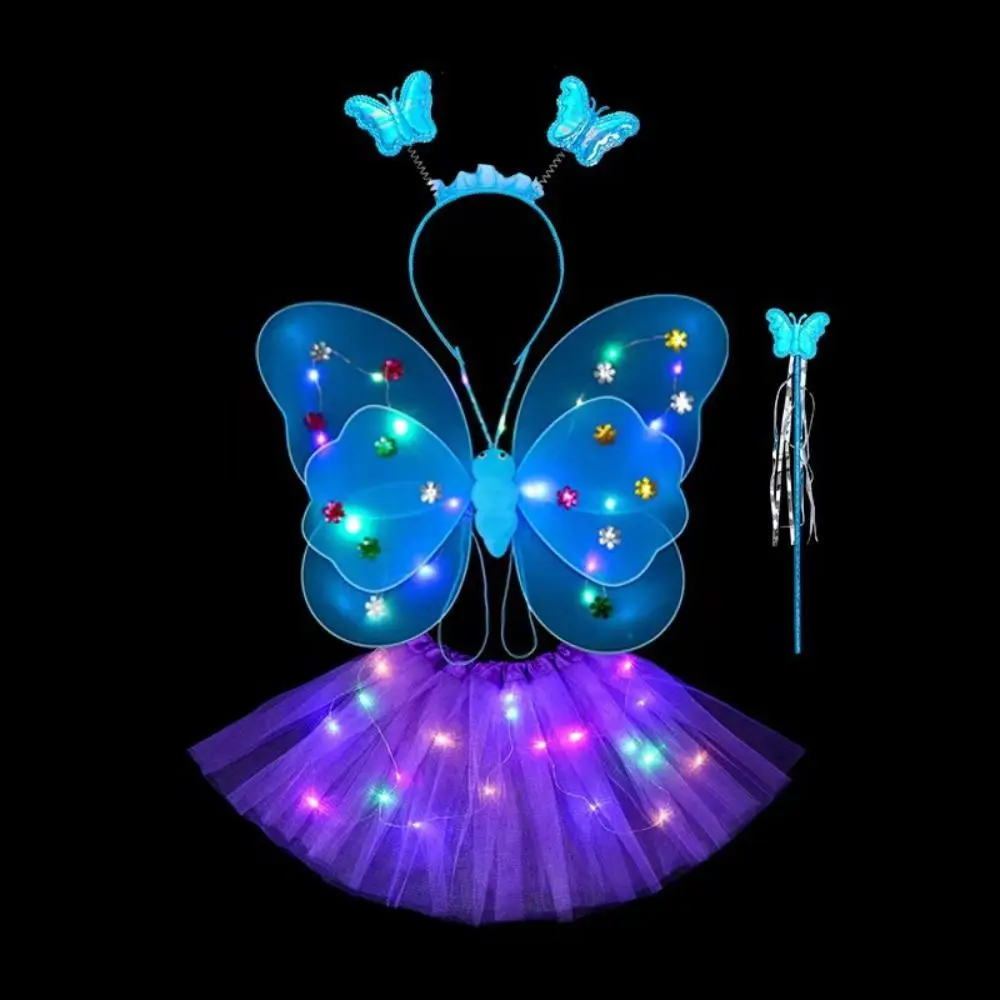 

4pcs/set Double Shouder Strap Luminous Wing Skirt Set Carnival 20 Lights Butterfly Skirt Set for Children Under 1.6m Tall