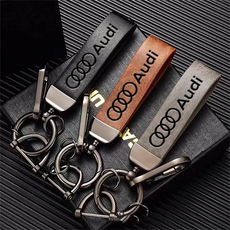 High Grade Leather Keychain With Car Logo Keyring Accessories For Audi A3 A4 A6 A5 Q5 A1 Q7 Q3 TT SQ5 RSQ3 RSQ8 S3 S4 RS5 RS6 S7