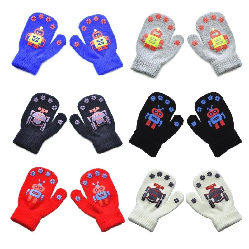 

J15U Winter Windproof Knitted Glove for Pupil Kids Skin-friendly Full Finger Mittens