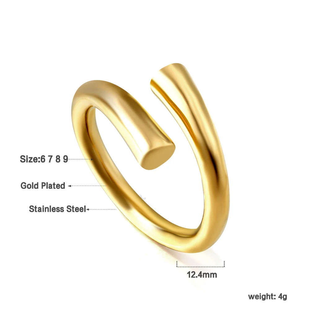 LUXUSTEEL Luxury Geometric Rings For Women Korean Style Golden Color Circle Open Rings Party Wedding Y2K Nail Jewelry Size 6-9