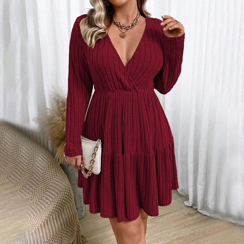 

Женское модное платье большого размера для путешествий, осенне-зимняя высококачественная бордовая юбка средней длины