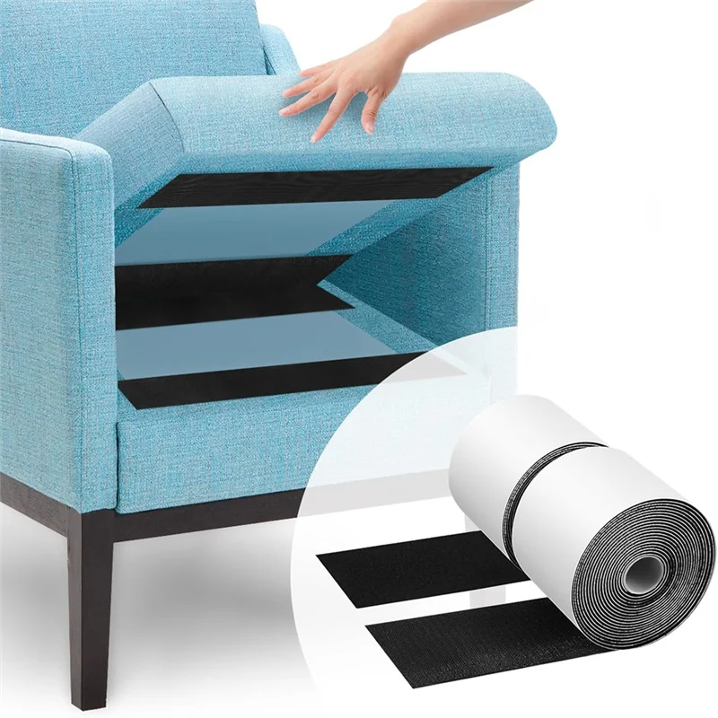 ABUG-4.4 Inch X16.5 Feet Black Heavy Duty Hook And Loop Tape Adhesive, Keep Couch Cushions From Sliding Or Blowing At Outdoor
