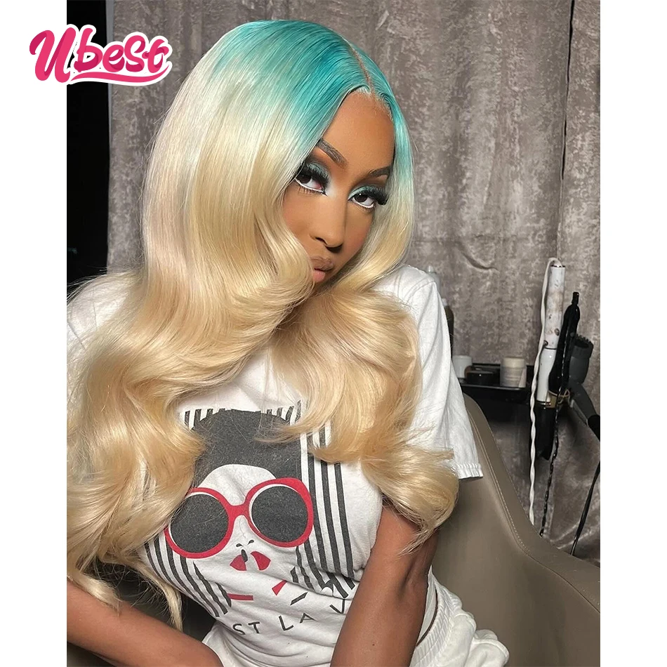 Light BlueColored Body Wave 13x6 13X4 Lace Front Wigs Brazilian Hair Transparent  200% Density 100％ Human Hair Wigs For Women