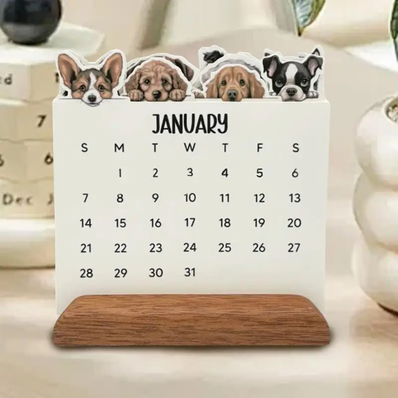 Calendario mensual de escritorio para perros, planificador familiar con imágenes de perros, lindo