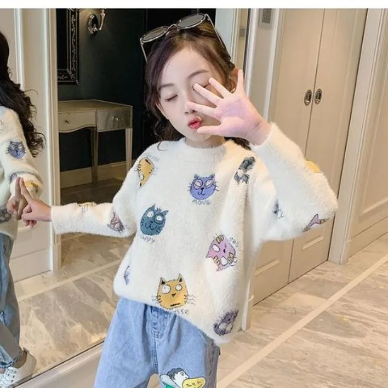 2023 Girls Sweater New Plush and Thickened Pullover Sweater for Girls in Autumn and Winter Kids Clothes Girls Kids 8 9 12 Years