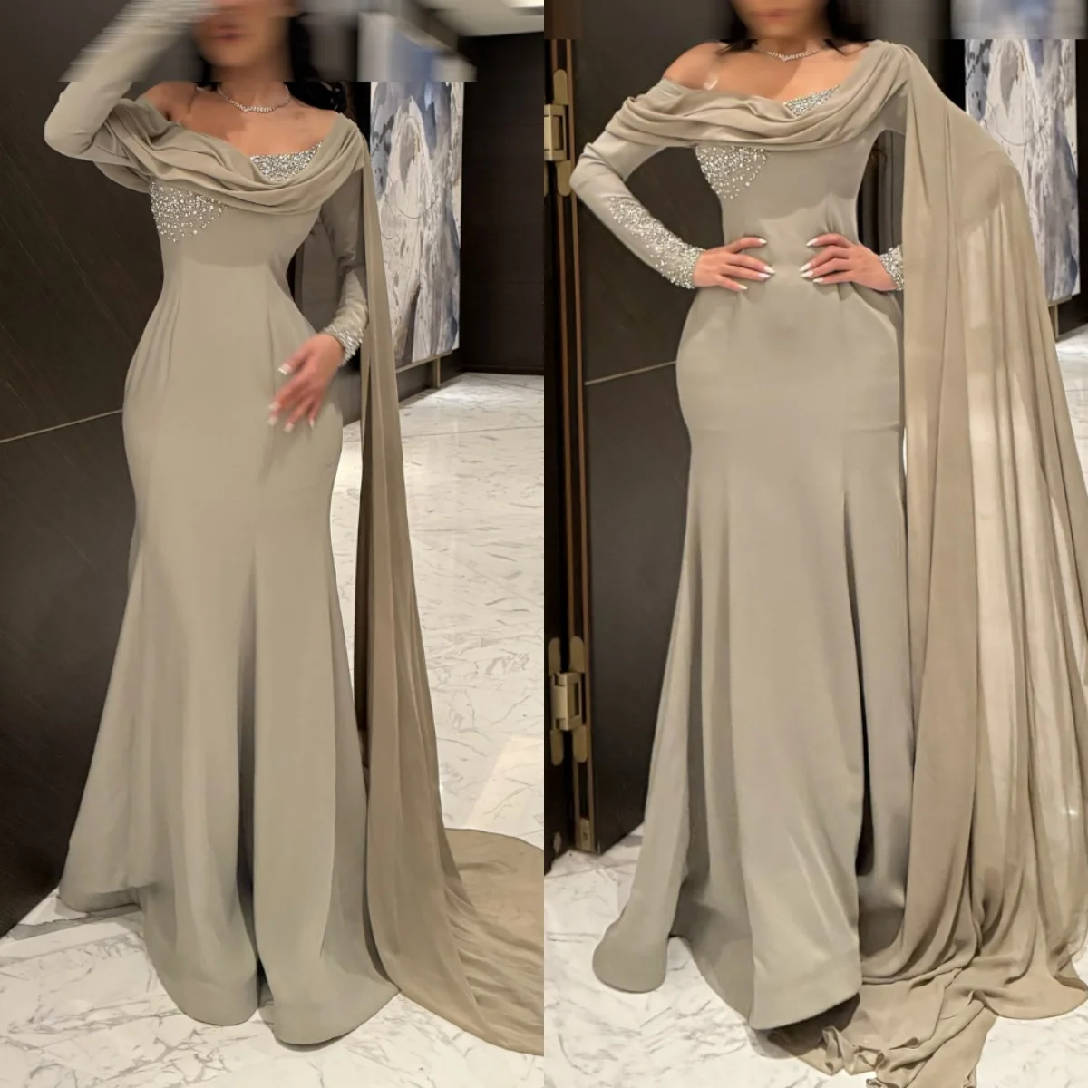 Robe de mariée personnalisée à manches longues, asymétrique épaule dénudée, col bateau, tempérament en cristal, robes de mariée de haute qualité