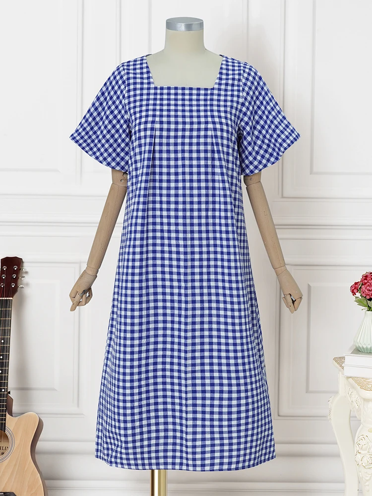 ZANZEA, vestido largo bohemio para mujer, vestido veraniego a cuadros de verano 2021, vestido Vintage para fiesta en la playa, vestido Midi de manga corta abombada con cuello cuadrado