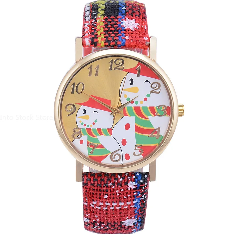 Christmas Snowman Women\'s Watches Casual Quartz Wristwatches Bright Color Leather Strap Quartz Watches Ladies Watch Reloj Mujer