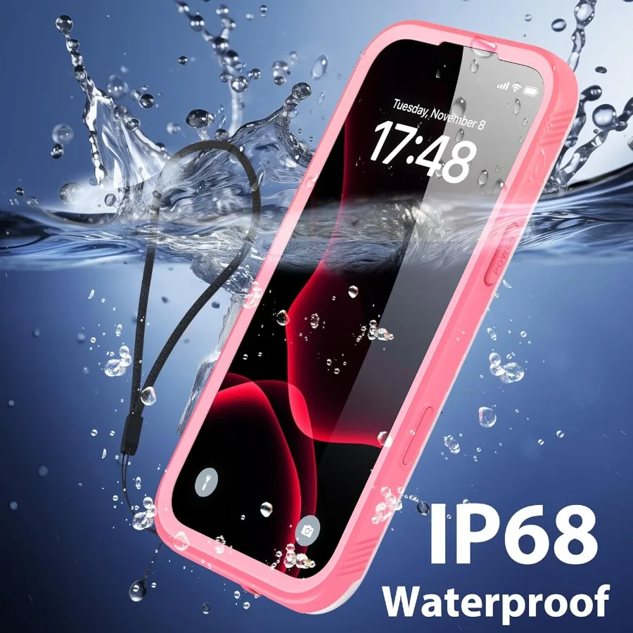 Custodia impermeabile per iPhone 17 Pro Max con protezione schermo integrata per 6,9 pollici Design trasparente satinato rosa Corpo intero antipolvere