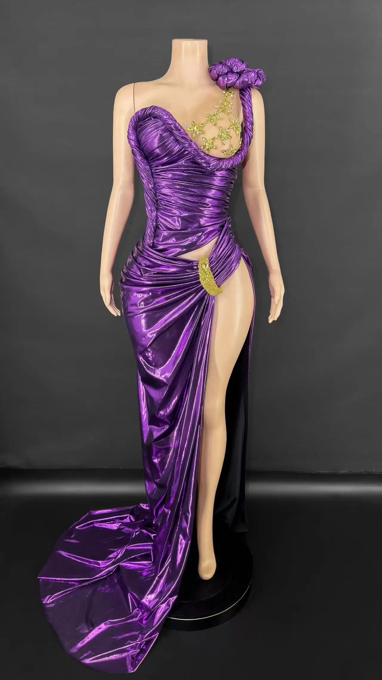 

Элегантное атласное платье макси с рюшами и высоким разрезом, элегантное вечернее платье русалки для вечеринок, сексуальное длинное платье для выпускного вечера