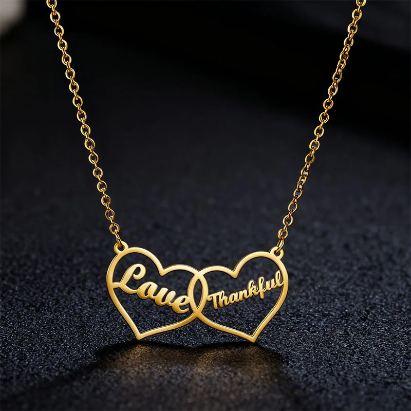 

Custom Name Necklaces for Couple Stainless Steel Customized Two Name Necklace Personalized Heart Pendant Necklace Jewelry Gift