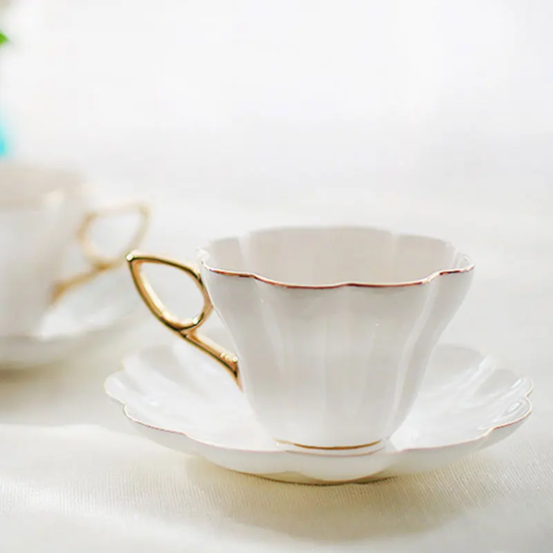 

White Ceramic Coffee Cup Saucer Simple Porcelain Afternoon Tea Cups Saucers Home Hotel Drinkware Ceramic Teacups British Cups