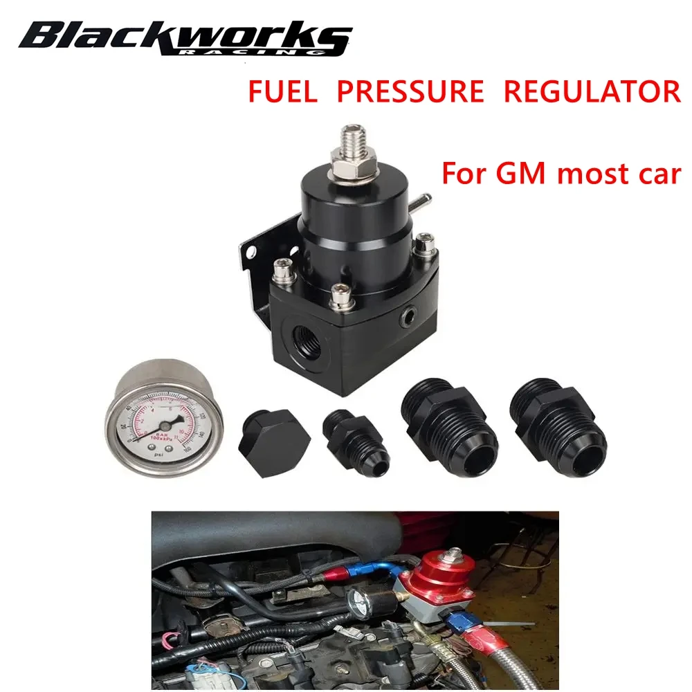 High Pressure Adjustable Fuel Pressure Regulator Oil Gauge With AN8/10 Feed Fitting & AN6 Return Line Fitting & AN8/10 End Cap