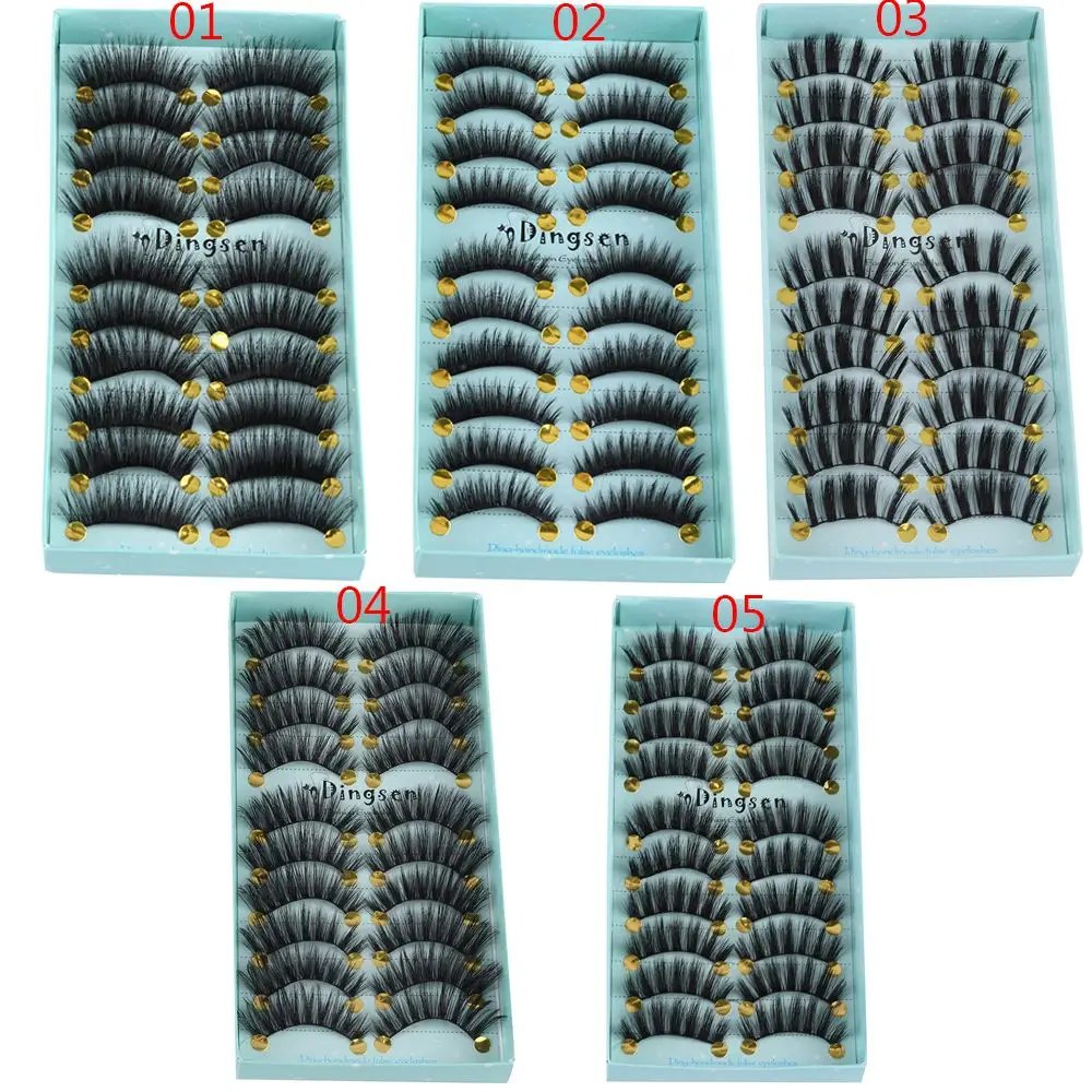 10 Pairs Pure Hanmdade Fluffy Natural Lash Extension Tools 3D Faux Mink Hair False Eyelashes Thick Long