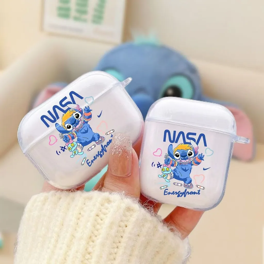Cute Stitch Cartoon Earphone Case for Apple Airpods Pro3 Pro2 Pro 4 3 2 1 Bluetooth Transparent Protective Cover with Hook