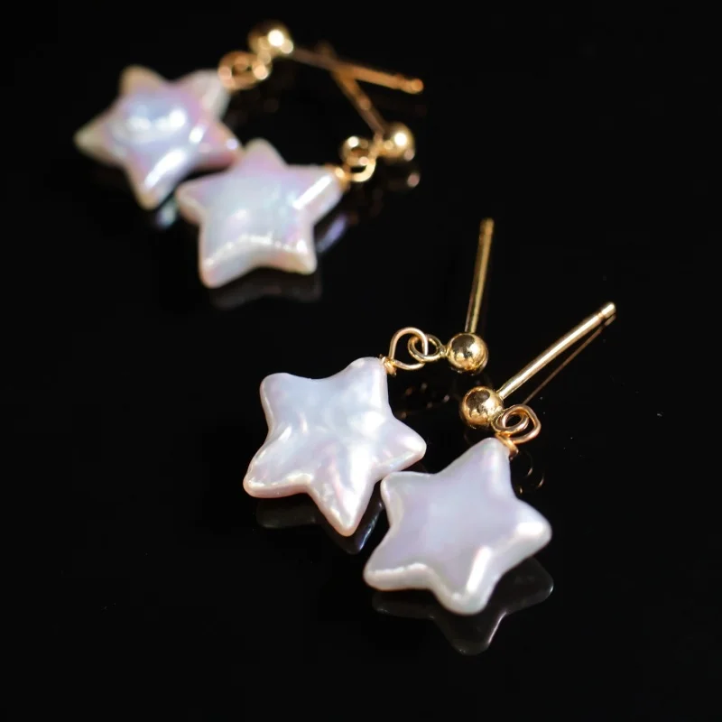 

Серьги SGARIT с пятиконечной звездой, 14-каратное золото, геометрические висячие серьги-гвоздики, ювелирные изделия из натурального пресноводного жемчуга