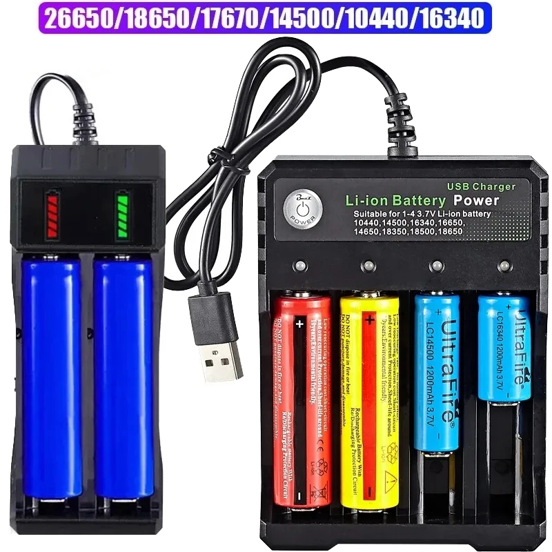 2 / 4 Slots 18650 Lithium Battery Charger Dual DC 4.2 V 1000mA for 18500 Rechargeable Battery Charge