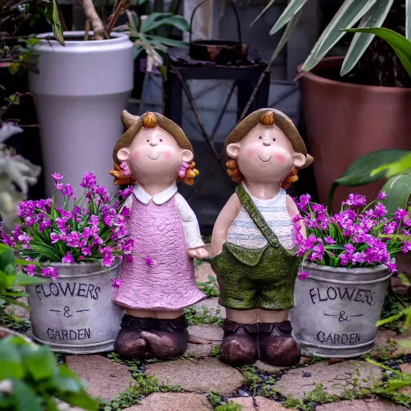 

Creative Succulent Planter for Balcony Cartoon Boys and Girls Flower Pot Cute Bonsai Container Outdoor/Indoor Decorative Planter