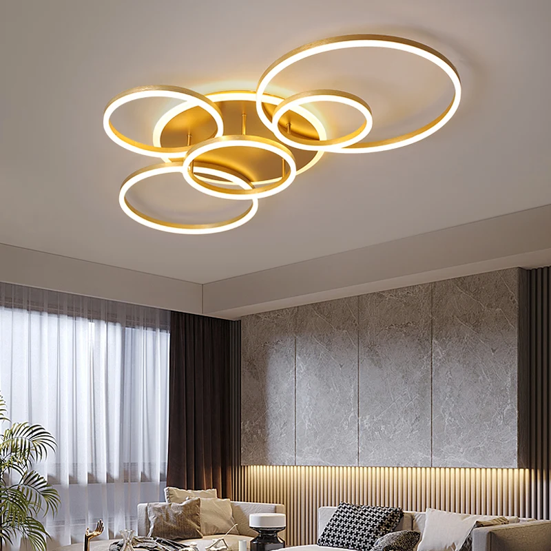 

Round Living Room Led Chandeliers Luxury Bedroom Full Of Stars Gold Chandelier Simple Modern Atmosphere Flush Mount Ceiling Lamp