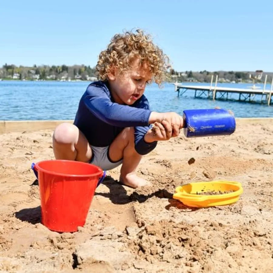 Sand Toys Bundle Large Pail Sieve and 2 Scoops Colors Vary