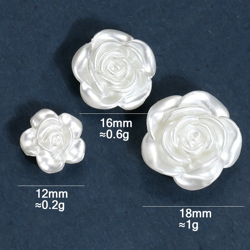 50pcs 3D White Pearl White Camellia Sewing Buttons Rose Flowers Resin Nail Art Rhinestone DIY Jewelry Earring Decor Loose Beads