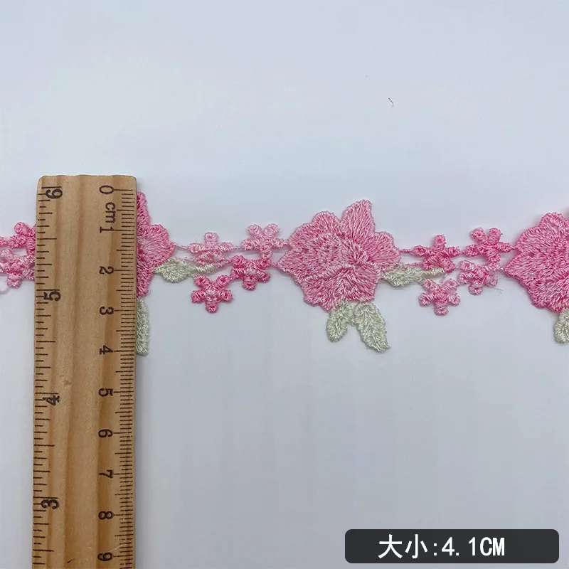 38Yards Polyester Pink Flower Embroidery Lace Ribbon Bar Code Clothing Curtain Accessories Lolita Handmade Trimming New