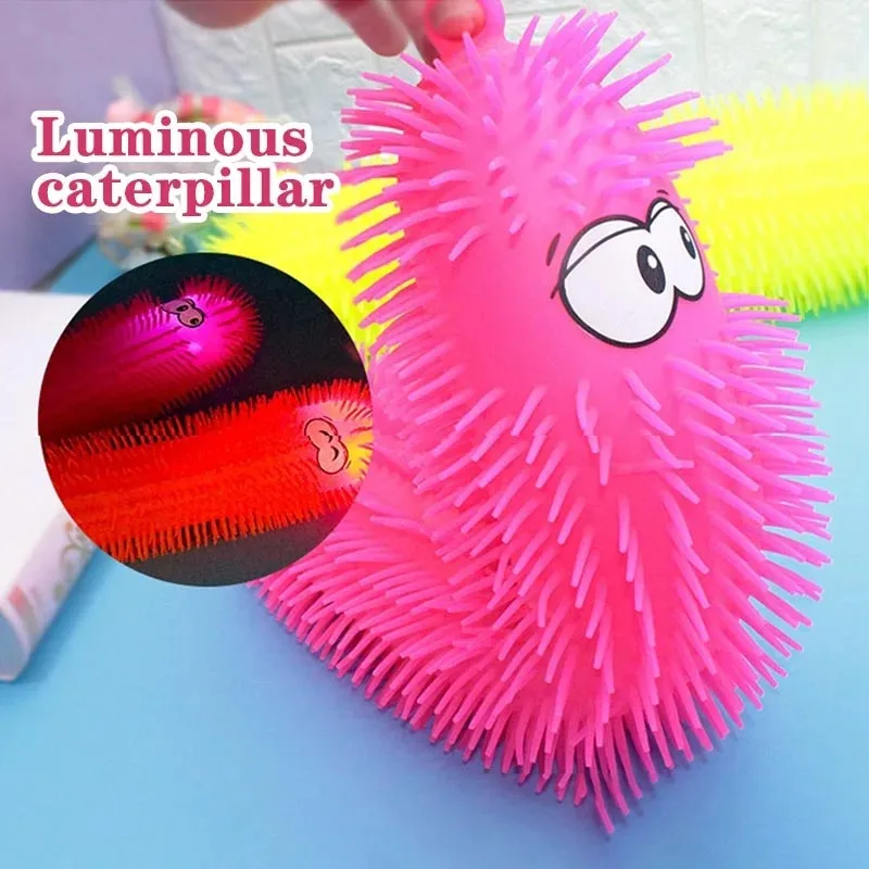 Novelty Colorful Children Toy Luminous Decompression Caterpillar Animal Puzzle Squeeze Shining Toy Gift for Kid Adult