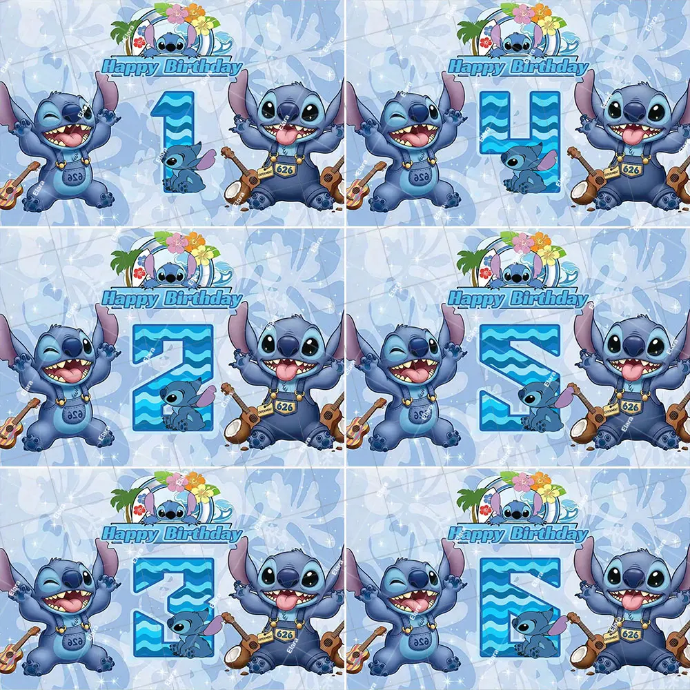 

﻿ Blue Lilo&Stitch Children's Happy Birthday Party Decoration Baby Shower Customized Name Year Poster Backdrop For Kid's Gifts