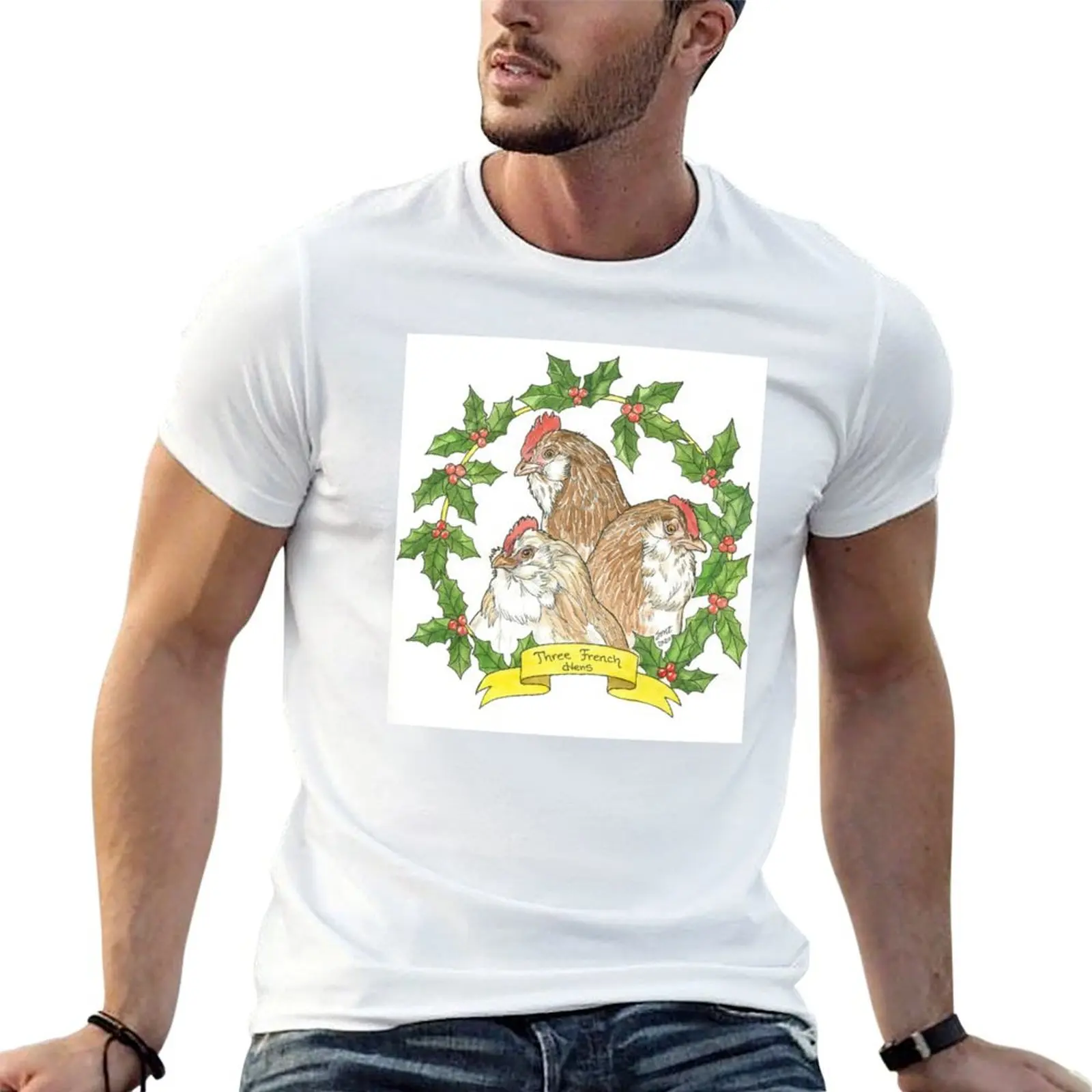 Three French Hens (watercolor) T-Shirt t shirts for man cotton soft cotton t shirt pack man t shirts cotton T-shirt