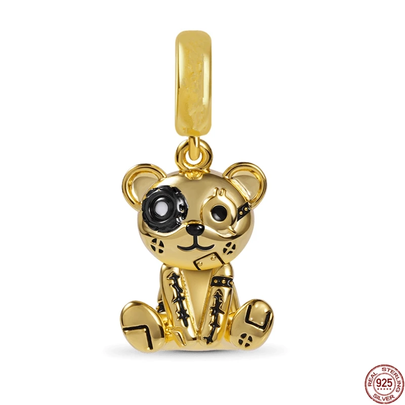 Hot Steampunk Bear Pendant ciondola 925 Sterling Silver Raccoon Charm Beads Fit originale Pandora bracciale gioielli fai da te regalo di moda