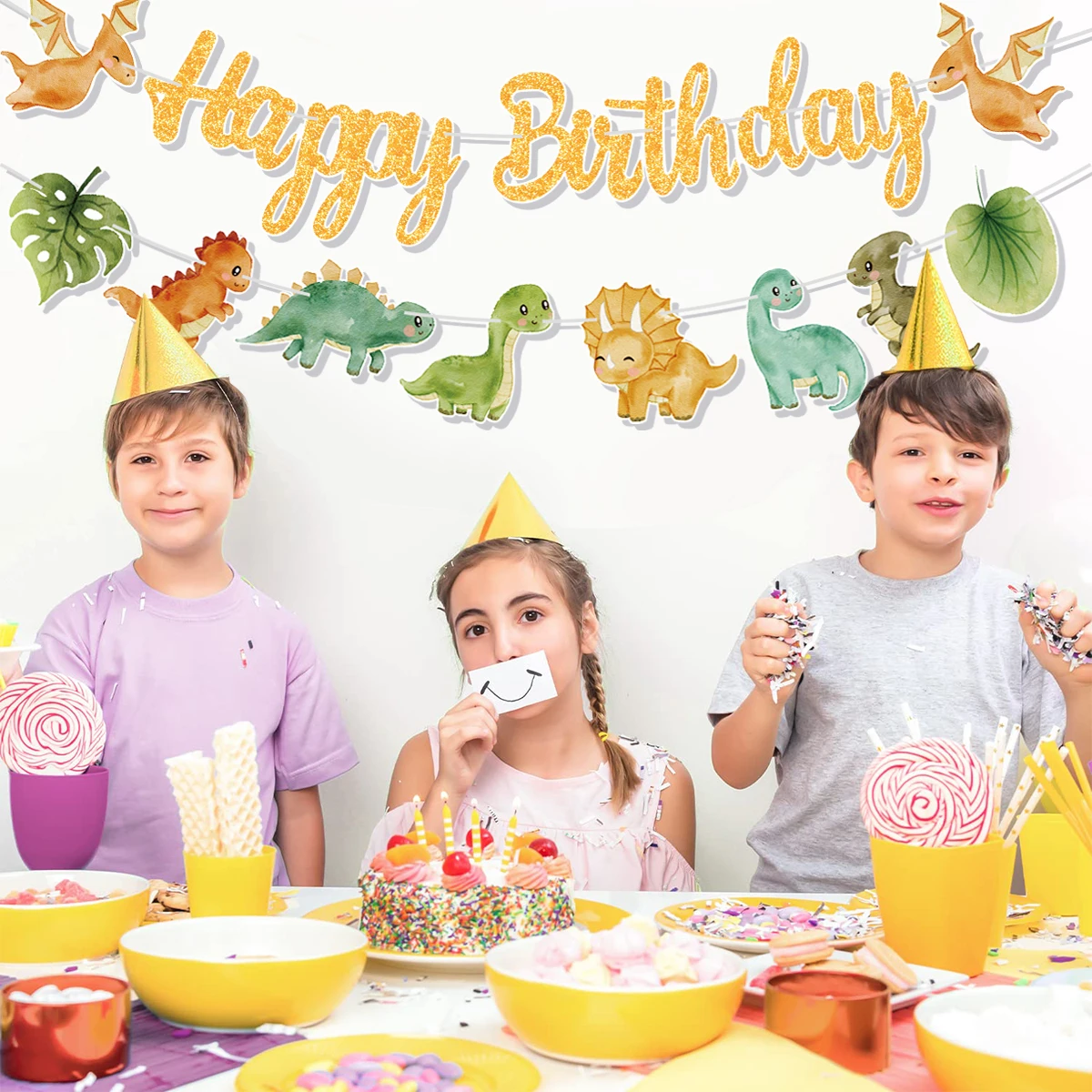 Dinosaur Happy Birthday Garland Banner Roar Dino Party Balloons Jungle Animal Safari 1st Kids Birthday Party Decoration Supplies