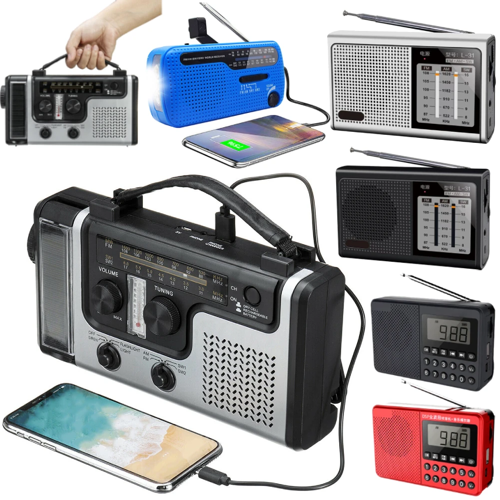 Emergency Solar Power Radio AM FM SW1 SW2 Multi-band Radio Solar Hand-Cranked Weather Radio with Flashlight Power Bank Charger