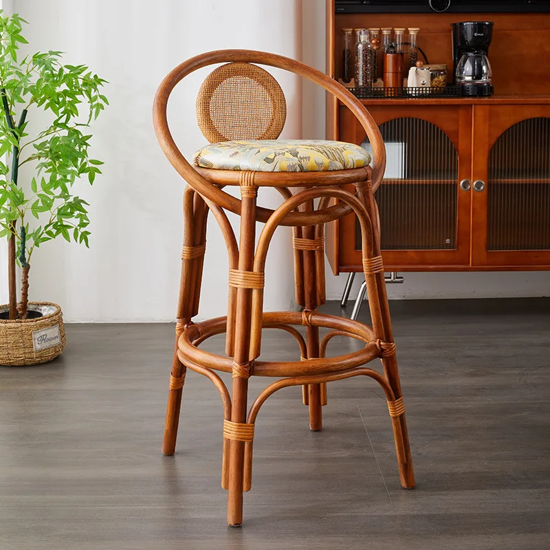 

Table chair French rattan chair household balcony high stool back chair advanced medieval Italian minimalist