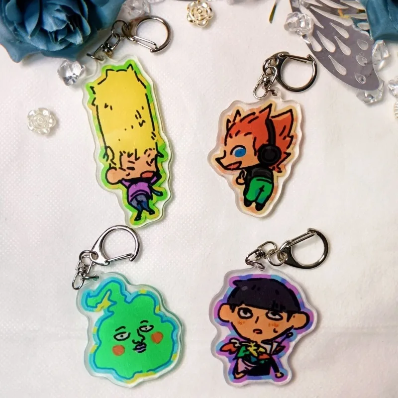 Mob Psycho 100 Anime Cartoon Dimple Q Version Acrylic Keychain Backpack Pendant Keyring Hanging Ornaments Student Decorate Gifts