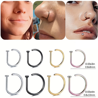 1pcs Curved Barbells Fake Nose Piercing D-shaped Tragus Helix Hoop Stainless Steel Septum Ring Nostril Body Jewelry For Men