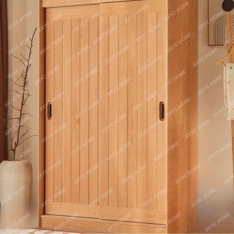 LLarge and small apartment vertical sliding door clothing kitchen storage solid wood storage cabinet