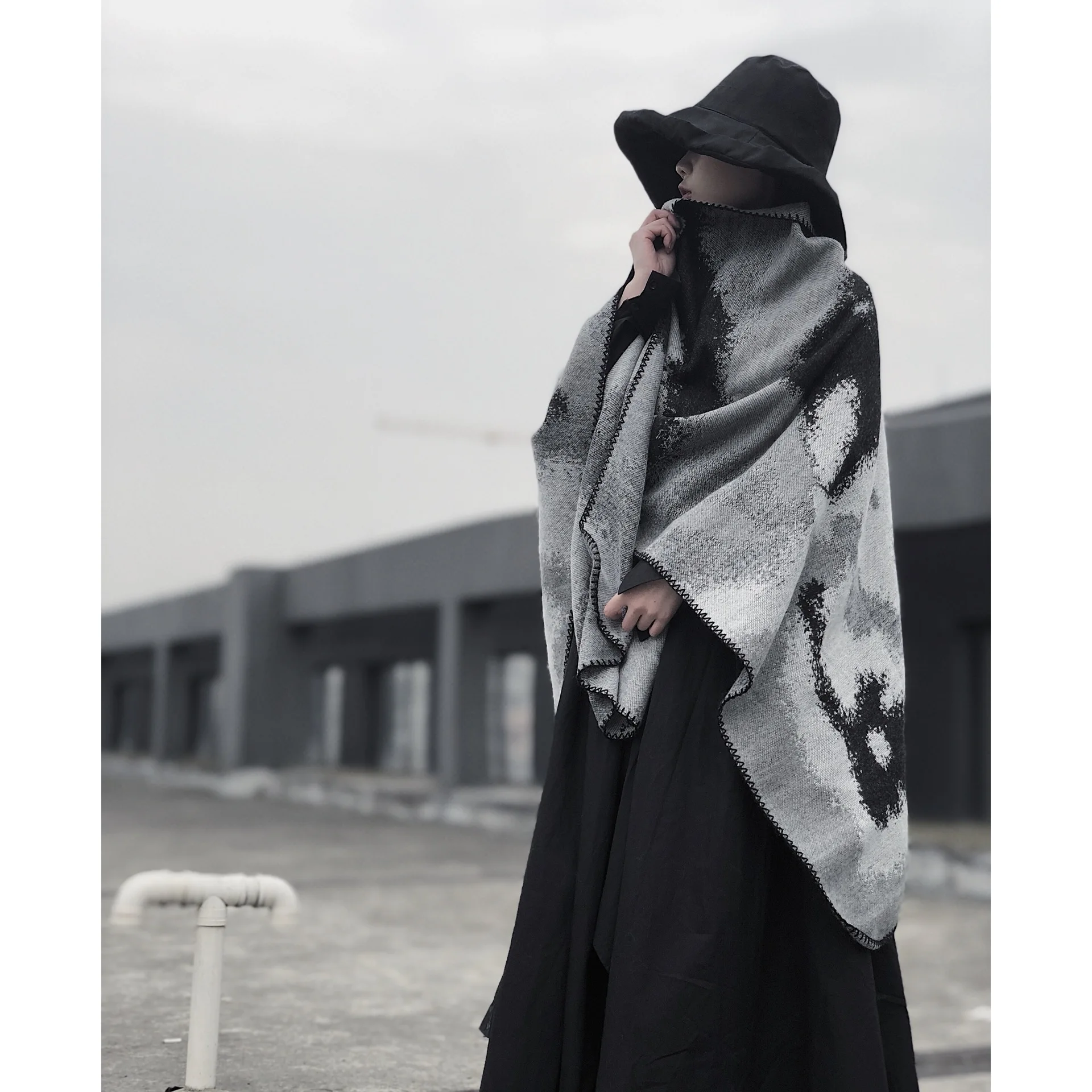 Outwear Coat Shawl Winter Poncho Scarf Warm Women Cape and Poncho Tie-dyed Blanket Cloak Poncho Cape