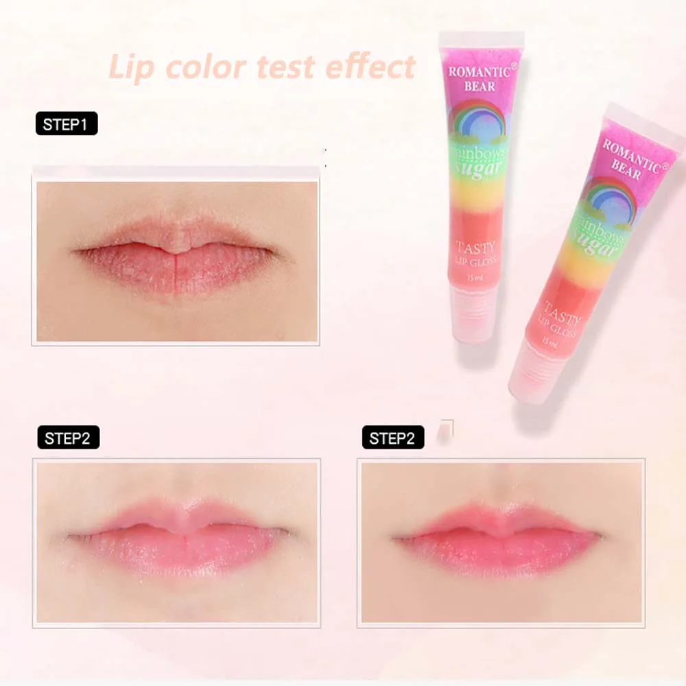 Wholesale 24pcs Lip Gloss Cute Magic Rainbow Sugar Tasty MoisturizingFruit Vitamin Lip Oil Kawaii Girls Students Lips Care Bulk