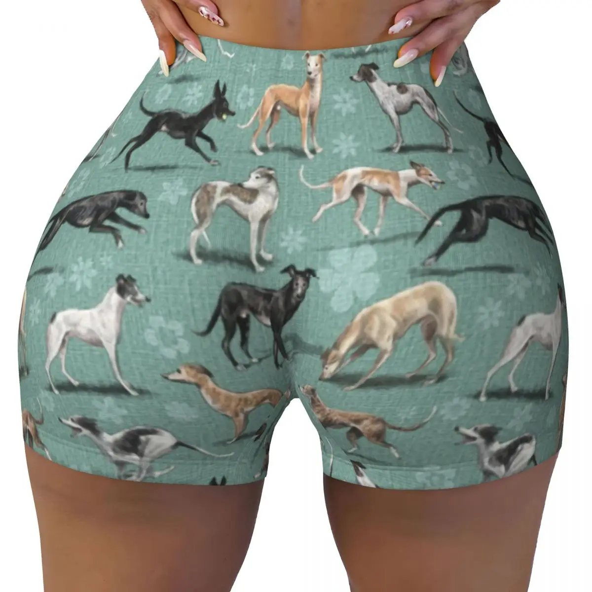 Custom Cute Greyhound Dog Workout Volleyball Biker Shorts Women Whippet Sighthound Gym Yoga Shorts