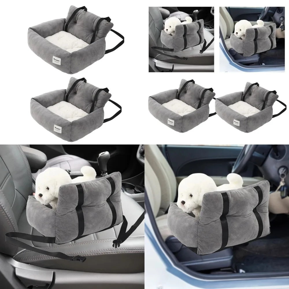 

Comfortable Pet Car Booster Seat Gray Traveling Dog Cat Carrier Accessory with Removable Washable Anti-Slip Bottom and Adjustabl