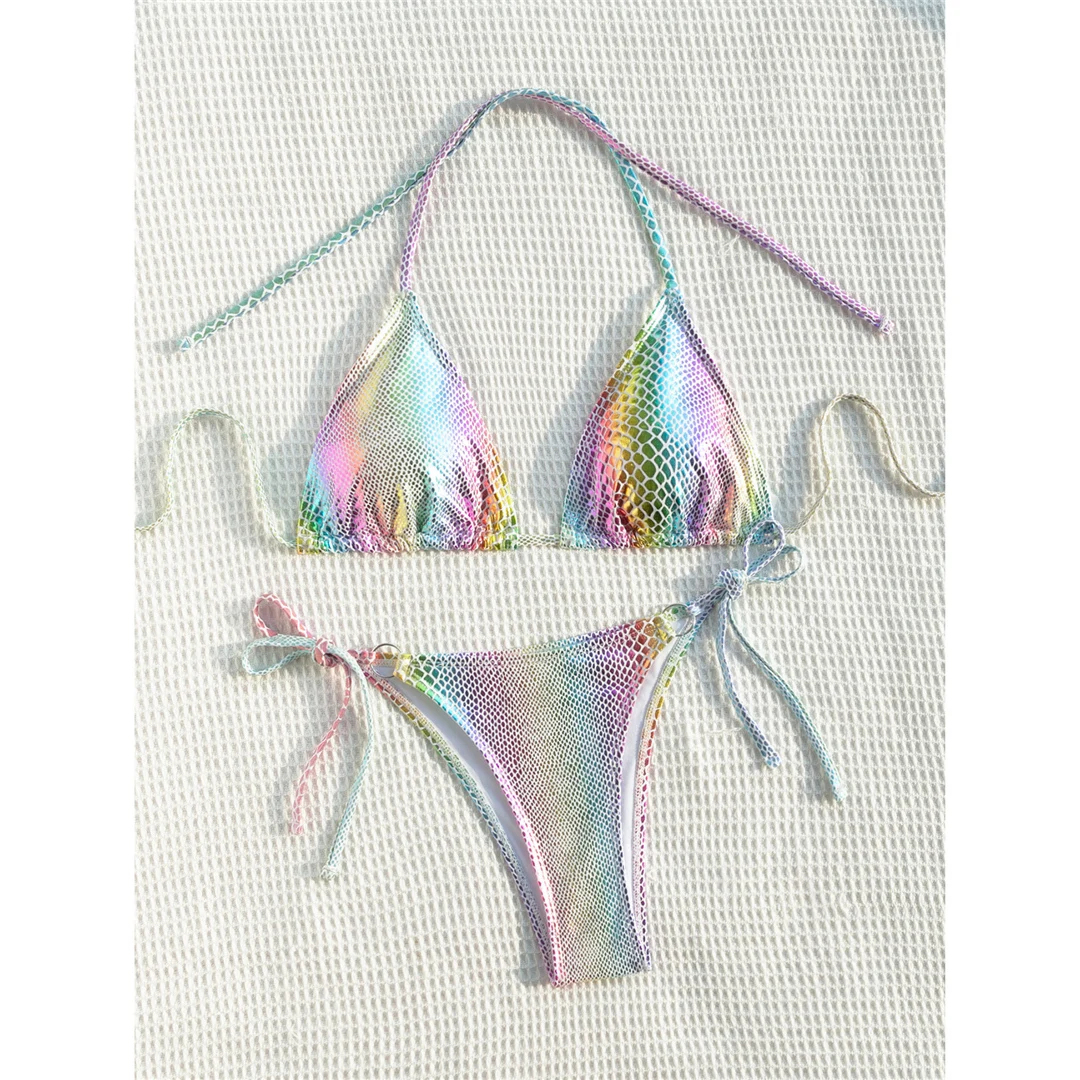 Bunter, mit Schlangenhautmuster versehener, trägerloser Bikini, Damen-Badeanzug, zweiteiliges Bikini-Set, Badebekleidung, Badeanzug, Modell V5822. – Detail 10