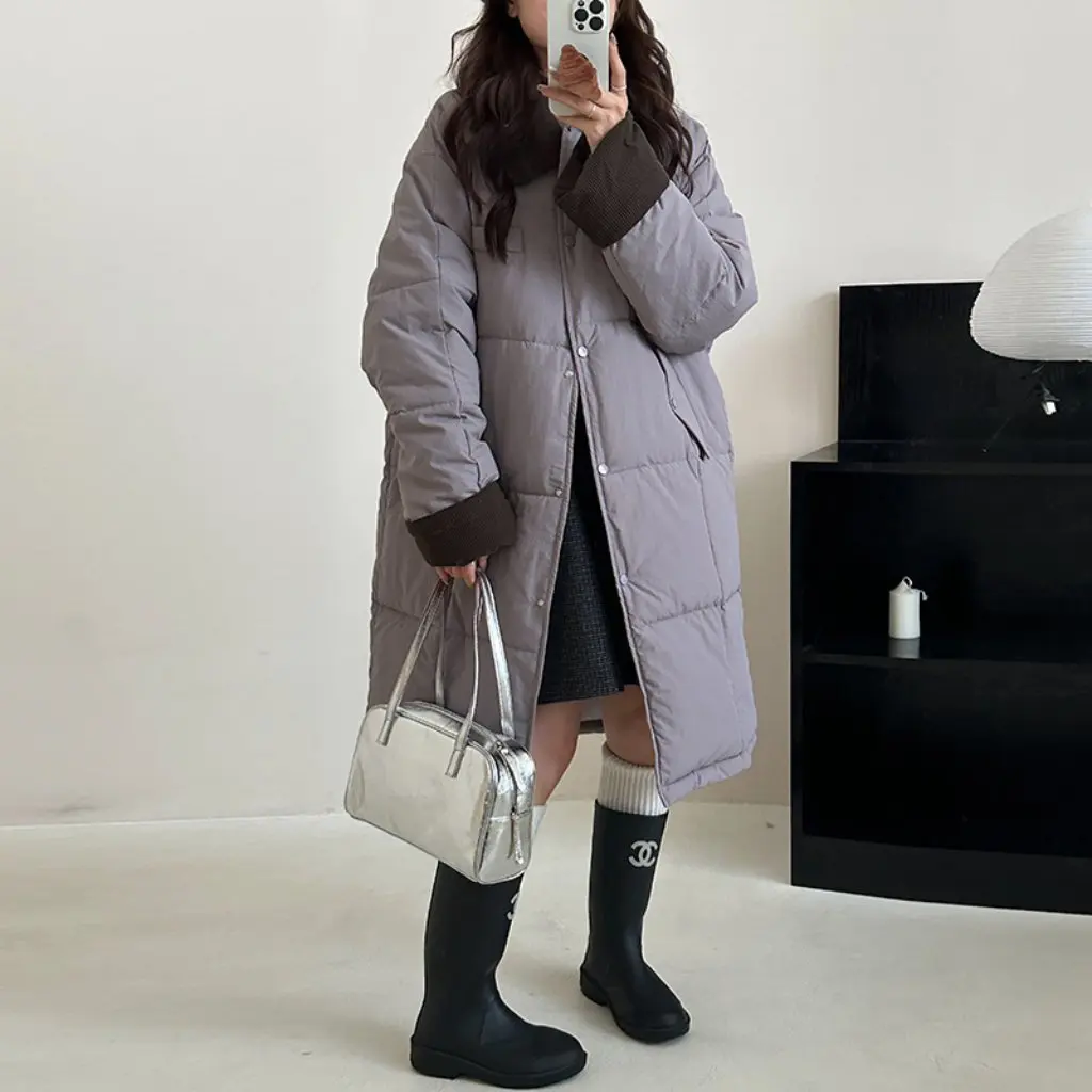 

Women's Long Warm Cotton Coat Winter Fashion Small Design Super Good-Looking Stitching Upperwear