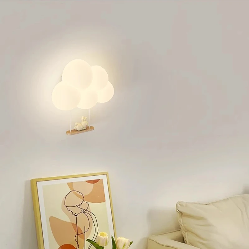 Minimalist Children\'s Room Wall Lamps Cute Monkey Rabbit Cloud Lamp LED Warm Princess Room Boy Girl Bedroom Bedside Wall Lights